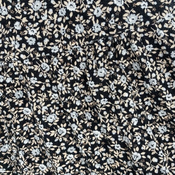Aerie Size M Black Floral Print Short Sleeve Tiered Midi Dress Boho Peasant - Picture 8 of 13